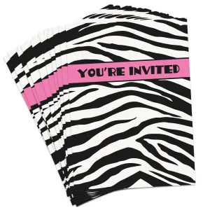 Wild Zebra Animal Print & Pink Party Supplies - Paper Invitations For 16 Guests