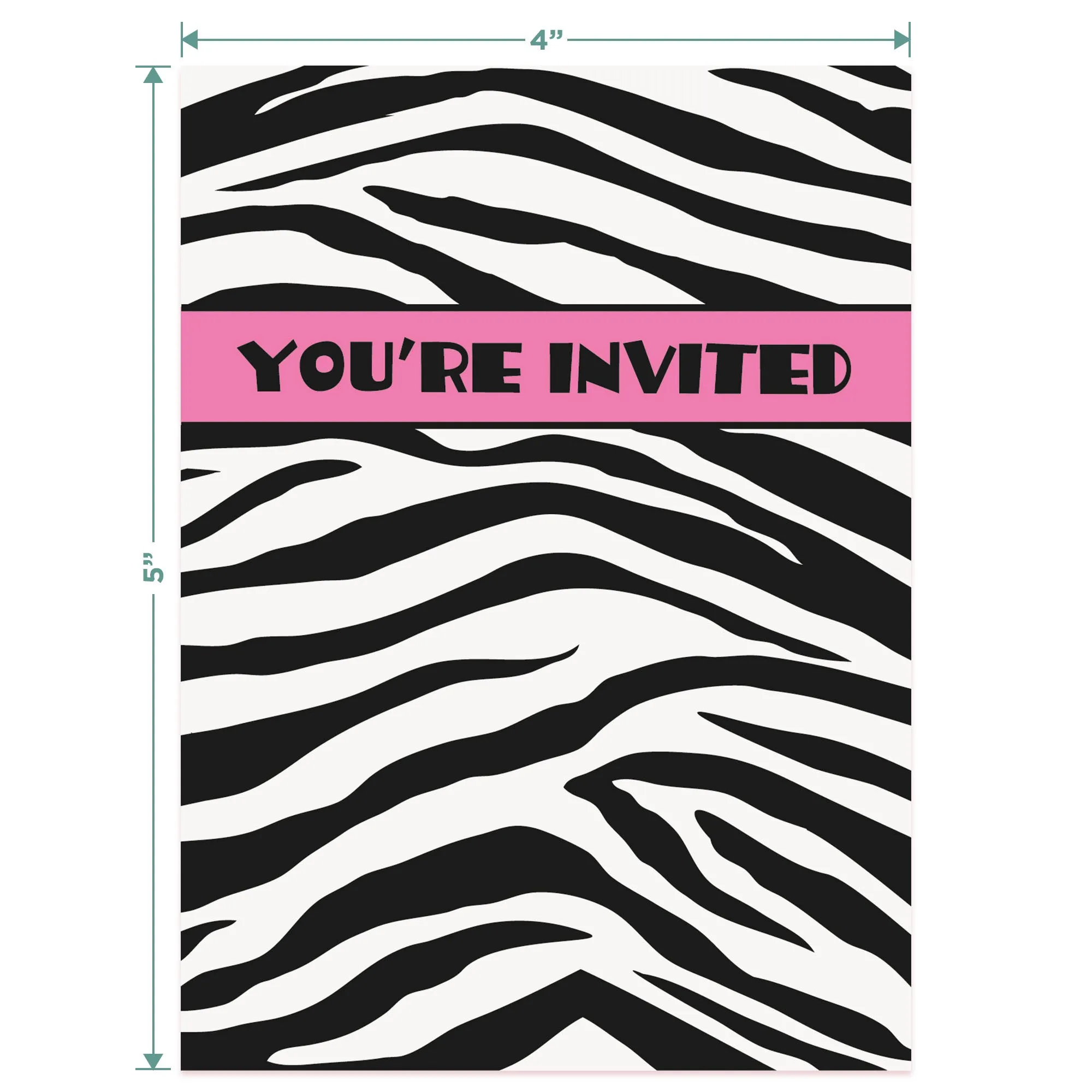 Wild Zebra Animal Print & Pink Party Supplies - Paper Invitations For 16 Guests