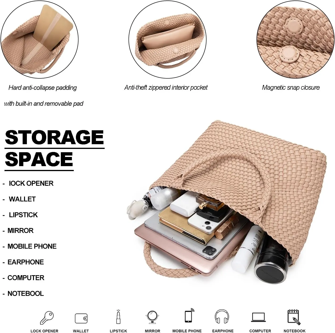 Woven Tote Bag for Women Large Fashion Summer Beach Tote Bagsand Purses Braided Bags Three piece women's bag set