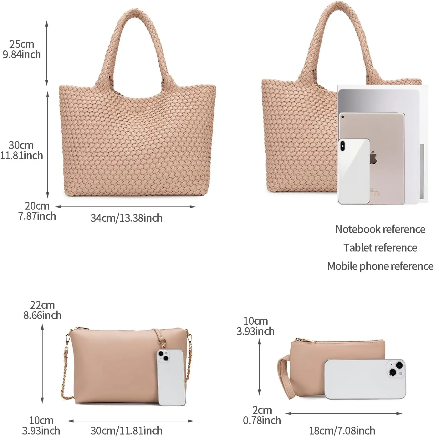 Woven Tote Bag for Women Large Fashion Summer Beach Tote Bagsand Purses Braided Bags Three piece women's bag set